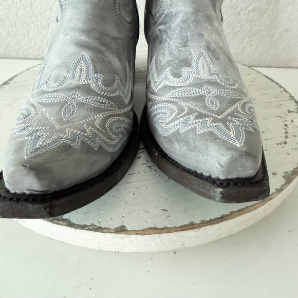 Lane LEXINGTON Womens Cowboy Bootie 8 Washed Denim Western Cowgirl Short Boots - Picture 7 of 12